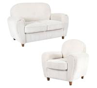 GANDY - Ensemble Fauteuil et Canapé Club 2 Places Tissu Velours Côtelé Beige