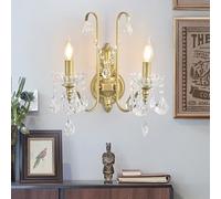 Ganeed Appliques murales en cristal Appliques murales rustiques de style français rétro vintage pour couloir porche palier hall d'entrée 2 lumières E14 Champagne doré (1 paquet)