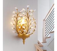 Ganeed Appliques murales en cristal Appliques murales rustiques de style français rétro vintage pour couloir porche palier chambre à coucher 1 lumière E14 Or (1 paquet)