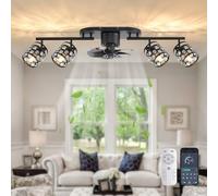 Ganeed Ventilateur de plafond avec lumières et ventilateur à distance encastré K9 Ventilateur de plafond à cadre en cristal pour chambre à manger salle à manger salon îlot de cuisine noir 4 lumières