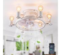 Ganeed Ventilateurs de Plafond avec Luminaire et Télécommande 52cm Montage Flush Profil Bas Ventilateur de Plafond Fermier Rustique Industriel Luminaires E27 pour Chambre Cuisine Île Blanc 6 Lumières