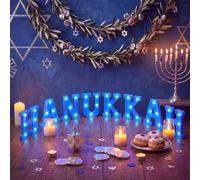 Ganeen Lot de 8 lettres lumineuses LED Hanoukka alimentées par piles pour décoration de table juive, décoration de table de fête Hanouccah, centre de table et cadeau