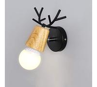 Ganeep Tête De Cerf En Bois Massif Tête Simple Appliques Applique Nordique Bedside Personnalité E27 Applique Murale Simple Salon Chambre Lampe Enfants Chambre Allée Escalier Lumière Illumination