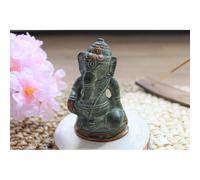 Ganesh assis laiton vert antique 8.2 cm