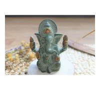 Ganesh assis laiton vert antique 9.2 cm