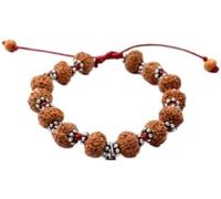 Ganesha Arts 12 bracelets Mukhi Surya d'Indonésie/12 Mukhi Rudraksha Java Argent 925 Chakri en fil de soie rouge Bracelet (10 mm), taille unique, bois, sans pierre précieuse, One Size, Bois, Pas de