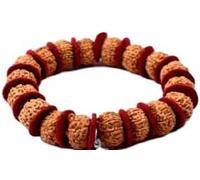 Ganesha Arts Bracelet Mukhi Durga Shakti d'Indonésie/9 Mukhi Java Rudraksha avec entretoises en laine (14 mm), taille unique, bois, sans pierre précieuse, One Size, Bois, Pas de gemme