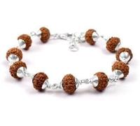 Ganesha Arts Bracelet Mukhi Mahalaxmi d'Indonésie / 7 Mukhi Java Rudraksha Bracelet avec bouchons en argent (12 mm), taille unique, bois, sans pierre précieuse, One Size, Bois, Pas de gemme