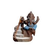 Ganesha Backflow Incense Burner,Elephant God Emblem Auspicious Ceramic Aroma Censer Home Decor Incense Stick Holder (Red) (Blue)