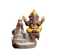 Ganesha Backflow Incense Burner,Elephant God Emblem Auspicious Ceramic Aroma Censer Home Decor Incense Stick Holder (Red) (d)