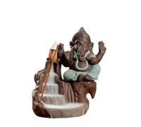 Ganesha Backflow Incense Burner,Elephant God Emblem Auspicious Ceramic Aroma Censer Home Decor Incense Stick Holder (Red) (Green)