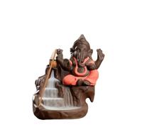 Ganesha Backflow Incense Burner,Elephant God Emblem Auspicious Ceramic Aroma Censer Home Decor Incense Stick Holder (Red) (Red)