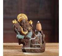 Ganesha Backflow Incense Burner Viewing Smoke,Elephant God Buddha Statue Ornament Ceramic Aroma Censer Incense Stick Holder Home Decoration (Red) (Green)