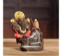 Ganesha Backflow Incense Burner Viewing Smoke,Elephant God Buddha Statue Ornament Ceramic Aroma Censer Incense Stick Holder Home Decoration (Red) (Red)