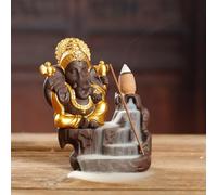 Ganesha Backflow Incense Burner Viewing Smoke,Elephant God Buddha Statue Ornament Ceramic Aroma Censer Incense Stick Holder Home Decoration (Red) (d)