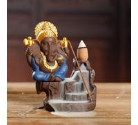 Ganesha Backflow Incense Burner Viewing Smoke,Elephant God Buddha Statue Ornament Ceramic Aroma Censer Incense Stick Holder Home Decoration (Red) (Blue)