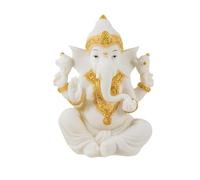 Ganesha Figurine détachante d'obstacles, Patron des Arts, Sciences et Seigneur de l'abondance Blanc et doré en résine Peinte à la Main 15 cm