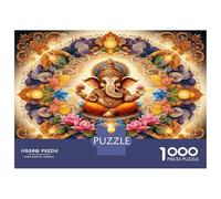 Ganesha Floral 1000 Pièces Puzzle Classique Harmonie spirituelle Divine Pack Puzzle Voitureton Extra-épais - Collectionneurs’ Favorite, Détente Mentale, Pause Bureau Voyage Et Fêtes 70x50cm/1000pcs