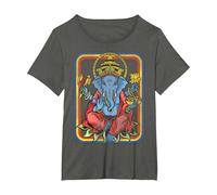 Ganesha God Retro - Yoga - Spiritual - Meditation - Vintage T-Shirt, Femme Grandes Tailles, Asphalte, 3X