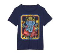 Ganesha God Retro - Yoga - Spiritual - Meditation - Vintage T-Shirt, Femme Grandes Tailles, Bleu Marine, 4X