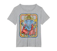 Ganesha God Retro - Yoga - Spiritual - Meditation - Vintage T-Shirt, Femme Grandes Tailles, Gris Chiné, 5X