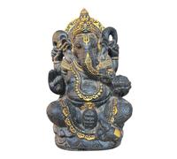 Ganesha Sculpture - Statue Déco Jardin - Divinité Hindoue de la Fortune - Fonte de béton Eléphant Noir Or - 80x50x41 cm