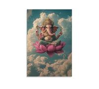 Ganesha Sits on A Pink Lotus Floating in The Sky, The Clouds Below Forming Mantras with Every Swirl. Poster mural décoratif moderne à suspendre 40 x 60 cm