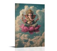 Ganesha Sits on A Pink Lotus Floating in The Sky, The Clouds Below Forming Mantras with Every Swirl. Poster mural décoratif moderne à suspendre 20 x 30 cm