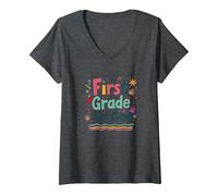 Gang de Filles de première année : Escouade d'aventure Scolaire colorée T-Shirt avec Col en V, Femme, Chiné Foncé, XXL