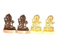 Ganga Nautical Golden & Brown Lot de 4 statuettes Shiva Parvati Ganesh Idol Shiv Parivar Murti pour décoration d'intérieur et temple