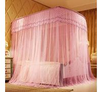 Gangkun Household Textile Mosquito Net, Fishing Rod Telescopic Rail Mosquito Net, Double Thickness Three Stainless Steel Tubes, 1.5m Pattern Net, 1.8m Square Top Mosquito Net,-Pink_Bold 32mm1.8 * 2.0