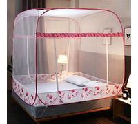 Gangkun Mosquito Net 1.5m / 1.8m 2m Bed, no Need to Install Zipper Three-Door Square Top yurt, Full Bottom Anti-Fall High Mosquito Net-[Full Bottom] Butterfly Dance-Pink_1.8m Bed
