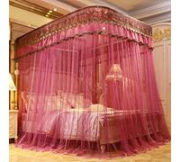 Gangkun Mosquito Net, Rail 1.8 m 1.5 m 2 m Bed U-Shaped Household Three-Door Thickened Stainless Steel Bracket Double Mosquito Net-Mei Hong_1.5m Bed 180 * 200cm