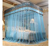 Gangkun Mosquito Net, Rail 1.8 m 1.5 m 2 m Bed U-Shaped Household Three-Door Thickened Stainless Steel Bracket Double Mosquito Net-Blue_1.8m Bed 180 * 220cm