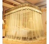 Gangkun Mosquito Net, Rail 1.8 m 1.5 m 2 m Bed U-Shaped Household Three-Door Thickened Stainless Steel Bracket Double Mosquito Net-Beige_1.5m Bed 150 * 200cm
