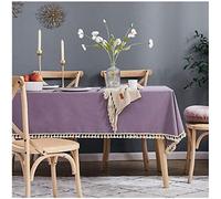 gangkun Nappe en Tissu de Couleur Unie Moderne Nordique/Nappe Simple en Lin de Coton épais-Lavande Mauve Rose (avec Dentelle)_135 cm x 180 cm