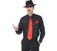 Gangster Al Capone Kit Noir Chapeau Rouge Cravate + Mouchoir Adultes 20s Costume