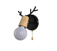 GANGUIO Applique Murale d'intérieur en Bois et métal avec Mini Bois de cerf 丨 Appliques murales avec Interrupteur à Tirette 丨 Veilleuses minimalistes pour Salon, Chambre d'enfant, Chevet
