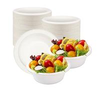 GANILITY Bols Jetables en Canne à Sucre, 100 Pièces 260 ml Bols en Papier Jetables Bagasse Canne a Sucre, pour les Aliments Chauds et Froids, Blanc