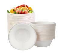 GANILITY Bols Jetables en Canne à Sucre, 100 Pièces 500 ml Bols en Papier Jetables Bagasse Canne a Sucre, Bol en Carton Krafte, Bol à Soupe Ensemble, pour Desserts, Salade, Blanc