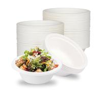 GANILITY Bols Jetables en Canne à Sucre, 100 Pièces Bols en Papier Jetables Bagasse Canne a Sucre, 350 ml Vaisselle Jetable Cannes à Sucres Bol en Papier, pour Soupe, Desserts, Blanc