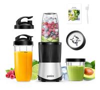 Ganiza Smoothie Maker 900W, Mini Blender avec 25000 tr/min, 3 Gourdes Tritan To-Go (300ml, 500ml & 700ml), 4 Lames Asymétriques, pour Tous Types de Shakes et Smoothies, Argent/Noir