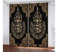 GANKAS Lot De 2 Rideau Occultant Salon 3D Culture Religieuse Dorée Motif Imprimé Rideaux À Oeillets sur Mesurecm Chambre Et Salon Décoration De Fenêtre, Isolant Thermique (Chaud/Froid) Et Phonique