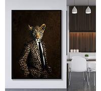 ganlanshu Peinture sans Cadre Élégant Lion Noir et Blanc Tigre éléphant Girafe Loup Cheval Art Mural Affiche et Animaux sur toileZGQ2695 60X80cm