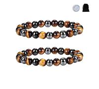 GANMFOYC 2 bracelet triple protection oeil de tigre, emballage flanelle hématite perle et noir obsidienne + cordon élastique 1 rouleau (10mm)