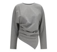 Ganni - Asymmetric Draped Stretch Cotton Top - Femme - Tops - Gris - Taille: 38 FR