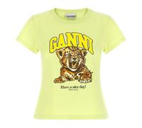 Ganni - Basic Cotton Jersey Baby Fit Tiger T-shirt - Femme - Tops - Vert - Taille: 38 FR