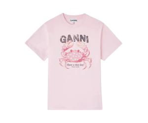 Ganni - Basic Cotton Jersey T-Shirt - Femme - Tops - Rose - Taille: 42 FR