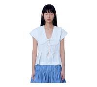Ganni - Blouse à col Claudine compacte en popeline - Femme - Blouses et Chemises - Blanc - Taille: 38 FR