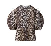 Ganni - Blouse Péplum Imprimée en Popeline de Coton - Femme - Blouses et Chemises - Brun - Taille: 38 FR